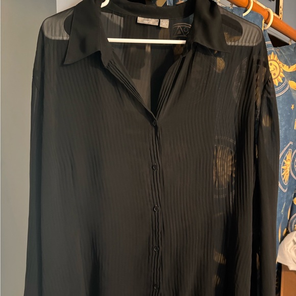 Apt 9 sheer black women’s button down collared blouse size XL - Picture 2 of 4